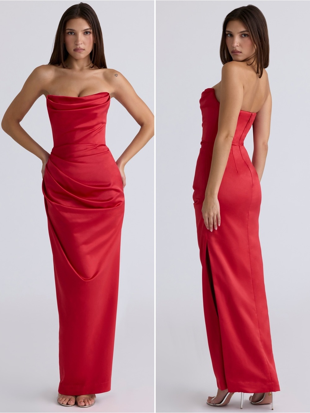 House of CB Adrienne Scarlet Red Satin Strapless Gown Plus Cup Size M​